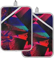 Pot Holders for Kitchen Heat Resistant Red and Blue Cool Graffiti Potholders with Pocket Hot Pot Holder Oven Mitts 2 Pack