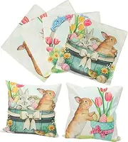 ERINGOGO 4Pcs Easter Themed Pillow Covers Cute Rabbit Designs for Home Decor Soft and Comfortable Cushion Cases for Living Bedroom and Holiday Celebrations