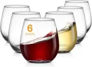 Large Stemless Wine Glasses Set of 6, 17 Ounces Red & White Large, Clear