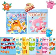 2 Sets Sticker Paint Number Book Kids: 14 Unique Masterpieces, Sticker Art Activity Book for Kids, No Mess Creative Fun, Paint by Numbers Style for Birthday Halloween Christmas Party Favors Travel