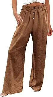 [VREWARE] Hiking Pants Women,Women's Solid Color Cotton and Linen Patchwork Pockets with Elastic Waist Casual Pants