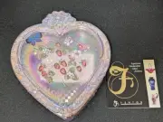 Fenton Hand Painted Signed Pink Iridescent Heart Shaped Glass Box with Berries