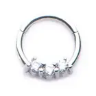 Surgical Steel Hinged Segment Hoop Septum Ring 16 Gauge & 3 CZ Gems