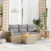 vidaXL 4 Piece Garden Sofa Set with Cushions Mix Beige Poly Rattan