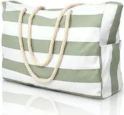 [oscaurt] Beach Bag Striped Tote Bag Swimming Bag Waterproof Beach Bag Large with Zip Shopper Bag Women's Beach Bag XXL Family Shopping Bag Shoulder Bag Plain Bag Travel Bag