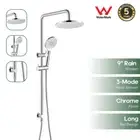 WELS 9" Rain Shower Head Set 2 in 1 System Chrome Long Rail Gooseneck Shower Arm
