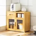 Bamboo Kitchen Countertop Cupboard Pantry Clear Tableware Showcase with Drawer