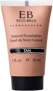 Ecco Bella FlowerColor Natural Liquid Foundation - Vegan, Gluten and Paraben-Free Makeup for Flawless Coverage, Tan, 1 oz