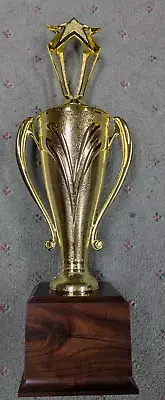 open star CUP trophy award cherry finish block base 22" tall giant champion