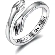 925 Sterling Silver Hug Rings For Women I Love You Forever Hug Ring Adjustable Band Jewelry Gift For Teenage Girls Couple Hugs Hand Rings Silver Flat