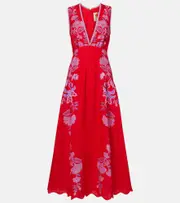 [Farm Rio] Farm Rio Porcelain Garden floral linen midi dress AU 16 red