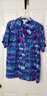DIANE GILMAN Silk shirt top blouse - Medium - HSN NWT