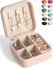 [BeBeGee] Travel Jewelry Case Small Jewelry Box Mini Travel Essentials for Women, Travel Jewelry Organizer, Bridesmaid Gifts Bridesmaid Proposal Gifts for Women Her, Travel Accessories to Store(1pc pink peach)