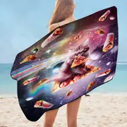 Cool Funny Outer Space Taco Burrito Pizza Cat Microfiber Beach Towel