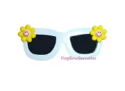 Puppy Bows ~ White yellow smiley face glasses Dog bow sunglasses pet hair