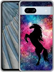 [GlamCase] Clear Case for Google Pixel 7A 5G, Google Pixel 7A 5G Clear Case - Horse Galaxy Stars Design Printed Clear Shockproof Protective Designer Back Clear Case/Cover for Pixel 7A
