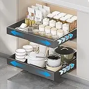 FDOUIGE Telescopic Drawer, Extendable Kitchen Drawer (31-52 cm W x 43 cm D x 7.5 cm H) - Kitchen Drawer for Gluing, Retrofitting No Drilling - Grey
