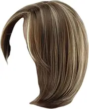 Shoulder Length Wigs for Women, Straight Short Wigs, Natural Looking Light Brown Wig with Side Bangs Bob Wig for White Women