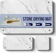 DryCanvas Stone Drying Mat Kitchen, 3-in-1 Water Absorbent Sink Tray, Diatomaceous Earth Sink Caddy for Kitchen Counter, Quick Dry Stone White Marble (40x30 cm)