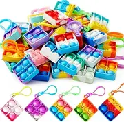 JOYIN Square Pop Fidget Keychain Pop It Fidget Toys Bulk 30 Pack Party Favors for Kids 4-8,8-12 Years, Goodie Bag Stuffers Mini Pop Keychain for Classroom Prizes Birthday Sensory Toys Gifts