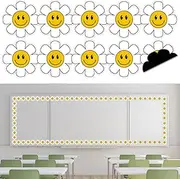 Whaline 24Pcs Daisy Flower Magnetic Bulletin Board Border Retro Smile Daisy Magnetic Strips Border Trim for Office Classroom Decor