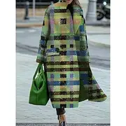 Women's Winter Coat Coat Cloak / Capes Windproof Warm Pocket Casual Street Style Plaid Vacation Work Street Daily Wear Single Breasted Turndown Loose Fit Long