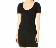 $200 RVCA Women's Black Go For Broke Rib Knit Short Sleeve Snap Front Dress Sz M