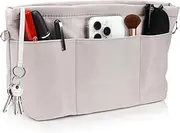 BINYI Bag Organiser, Shopper Inner Pocket for Handbag, Organiser Made of Nylon Pockets, Waterproof Interior with Key Ring and Zip, Women's Bag for Longchamp Tote Bag, Handbag Purse (Grey)