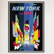 Galrie New York Vintage Travel Poster: A Timeless Tribute to NYC's Iconic Landmarks, Black Frame, A2 42 x 60cm (16 x 24inch)