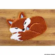 Vervaco Latch Hook Shaped Rug Sleeping Fox, Acrylic, Brown and White