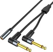 tunghey 3.5mm to Dual Right Angle 1/4 Inch Audio Splitter Cable, Gold Plated 1/8" TRS Female to Dual Quarter Inch 6.35mm TS Mono Male Plug Stereo Breakout Cable (0.3m)