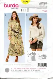 Burda young Sewing Pattern 6592 Misses' Square Neck Blouse and Dress Size 8-20
