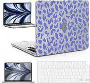 IBENZER Compatible with 2025 2024 2023 2022 MacBook Air 13 inch Case M4 A3240 M3 A3113 M2 A2681, Hardshell Case & KeyboardCover & ScreenFilm for Mac Air 13.6, Blue Leopard, KK-LP-BL+2