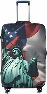 [CADREWY] Statue of Liberty Flag Print Travel Suitcase Cover Luggage Protector with Elastic Anti Scratch for Carry On, Black, Large
