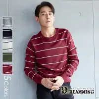 在飛比找Yahoo奇摩購物中心優惠-Dreamming 韓系簡約條紋百搭圓領針織毛衣-共五色