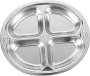 Zerodeko Divided Kids Plate Stainless Steel Lunch Box Toddler Serving Tray Cartoon Patterns for Home Use