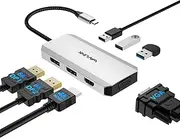 [WAVLINK] USB C Laptop Docking Station Quad Monitor, 7-in-1 Multiport Adapter with 4K HDMI, 8K DP1/2, VGA, 3xUSB2.0, for Dell/HP/Lenovo/Thinkpad, Compatible with Mac/Windows/Chrome OS/Linux/Android/iOS