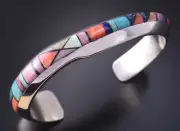 Silver Multistone Navajo Inlay Crossroads Bracelet by Jim Harrison 4C13G