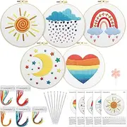 5 Set Embroidery Kit for Beginners Boho Rainbow Cross Stitch with Patterns Embroidery Hoops Instructions Embroidery Floss Needlepoint Kits DIY Adult Beginner Cross Stitch Crafts