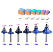6PC 1/4" Shank Round Over Router Bit Set 1/2,3/8,5/16,1/4,1/8 Woodworking Cutter