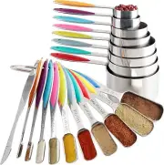 19-Piece Stainless Steel Measuring Cups and Spoons Set with Leveler - Colorful