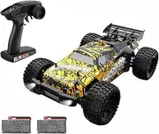 UONNO 1:10 Scale Large RC Truck, 48+KM/H High Speed Remote Control Car W/Lights, 2.4GHz All Terrain Off-Road Monster Truck, 2 Batteries, RC Vehicle Toys for Adults & Kids (Yellow)