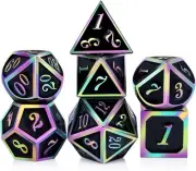 Black Rainbow and Rainbow Number 7 die Metal Polyhedral Dice Set with Metal Box