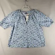 Vinyard Vines Top Womens Large Blue Floral Peasant Button Front Raglan Cottage