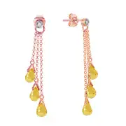 14K. GOLD CHANDELIERS EARRING WITH DIAMONDS & CITRINE (Rose Gold)