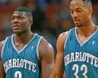 LARRY JOHNSON and ALONZO MOURNING Glossy 8x10 Photo Charlotte Hornets Poster