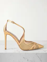 [Aquazzura] Aquazzura - Shear 105mm Metallic Leather-trimmed Mesh Pumps - Gold - IT36 IT 36 Gold