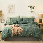 Green Flower Duvet Cover Sets Queen Size,Jersey Cotton Bedding Set (1 Duvet