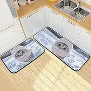 XYMZR Kitchen Mat Cat Winter Snow for Floor, 2 Piece, Non Slip Washable Kitchen Rugs for Kitchen & Home Decor, Sink, Bathroom 19.7” x 27.6” + 19.7” + 47.2”