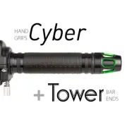 KiWAV Motorcycle Cyber grips Black with Tower Bar Ends Green/Black
